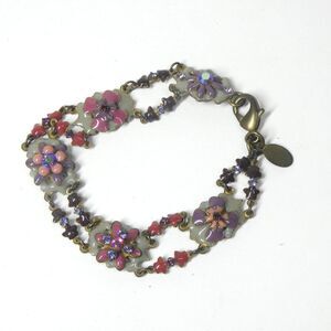 Fresh Flowers Enamel Bracelet Floral Purple Pink Bronze Sorrelli Signed